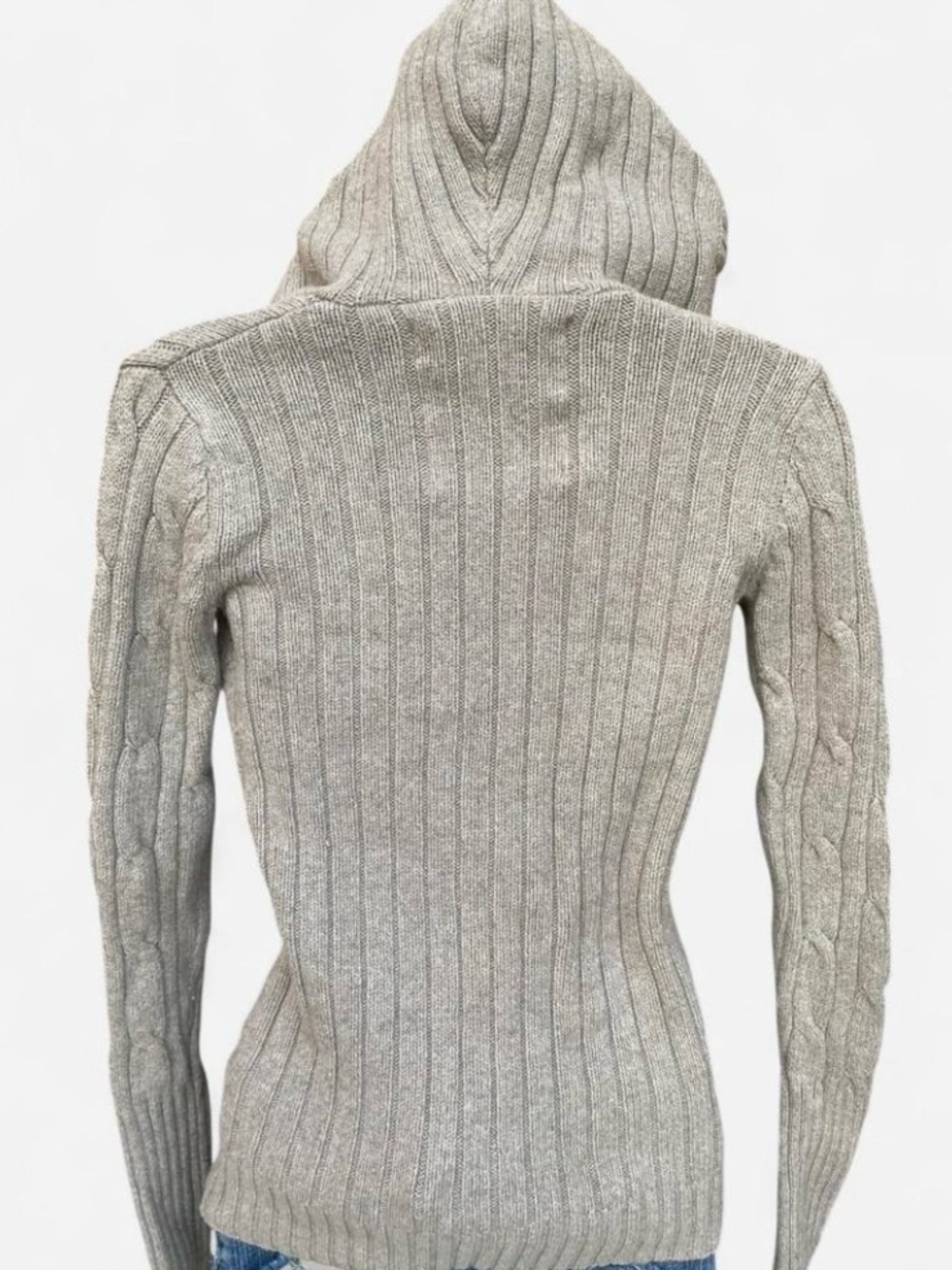 Y2k Hollister Tan Cable Knit Hooded Sweater - Picture 3 of 5